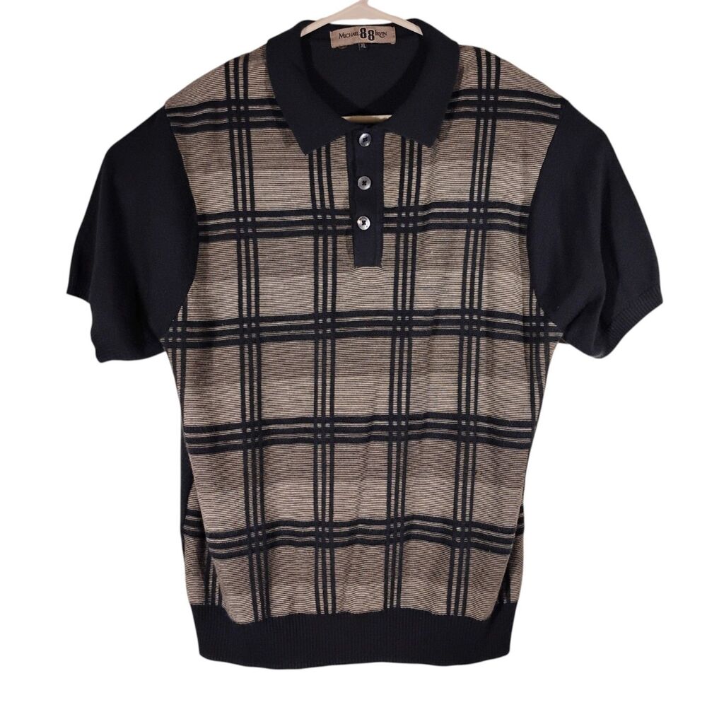 Michael Irvin 88 polo shirt sweater mens XL XLarge blue plaid short sleeve golf